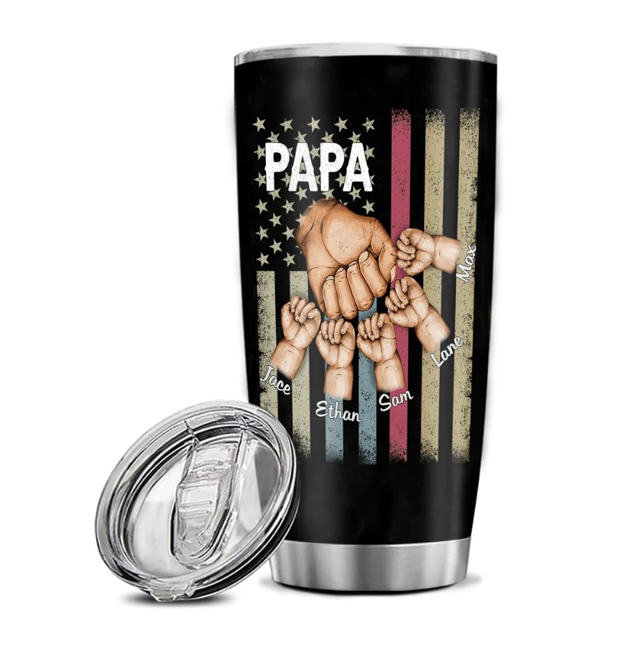 Personalized Fist Bump Papa Name Tumbler Custom Fathers Day Tumbler Fathers Day Gift